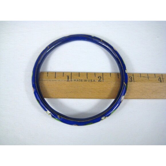 Vintage Blue Floral Cloisonné Bangle Bracelet Floral Enamel Flower - Picture 5 of 7